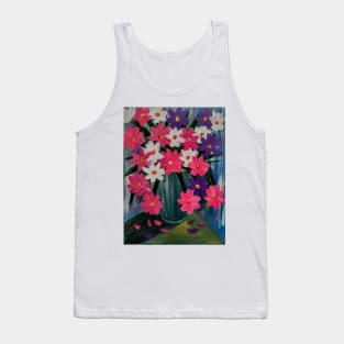 Some bright and colorful abstract flowers in a turquoise vase. Tank Top